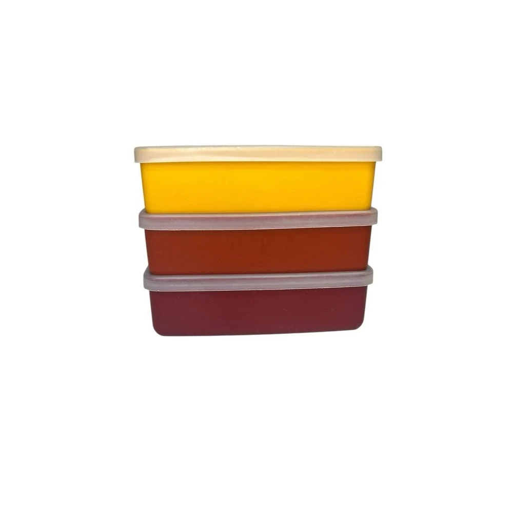 Vintage Tupperware 3 x Square-A-Way Sandwich Keepers #670 Red Orange‎ Yellow